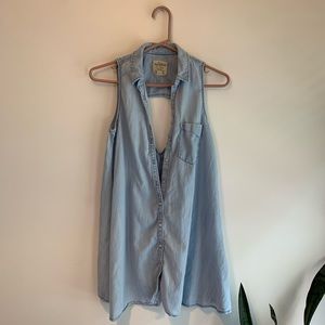 Pull&Bear Button Front Keyhole Back Denim Dress